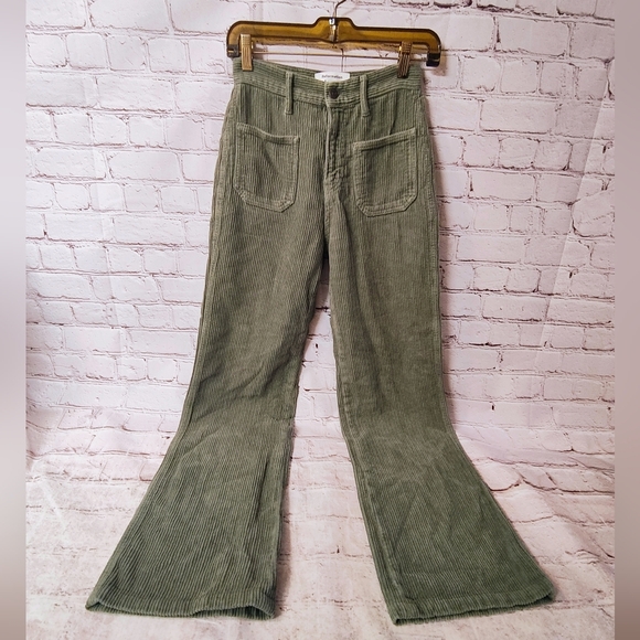 Reformation Corduroy Wide Leg Alyssa High Rise Olive Pants 24 - Picture 1 of 15